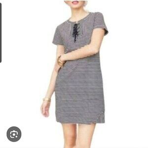 Cabi Captain Dress Women's SZ Medium Navy Blue Stripes Lace-up Nautical Coastal
